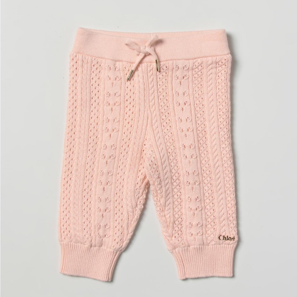 Chloe Kids Pink Knit Embroidered Bottoms with Gold Emblem on Bottom Left